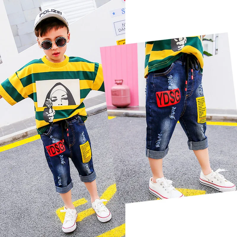 

Childrenswear Summer BOY'S with Holes Jeans Children MEN'S Pants New Style Pants Childrenswear Fashion