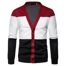 Трехцветный лоскутный Глубокий V пуловер и свитер для мужчин пуловер Топы для мужчин вязаный свитер куртка пальто Повседневный Кардиган-пальто