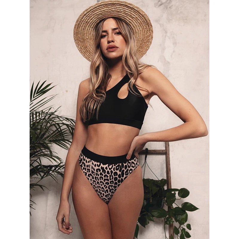 

Leopard One Shoulder Bikini Set High Waist Swimsuit Two-pieces Push-up Swimwear 2020 New Bathers Bikiny 2pcs Female Beachwear