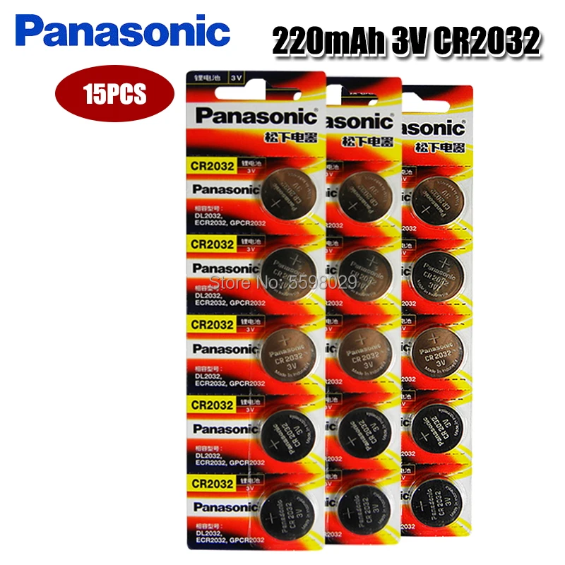Original panasonic 15 pces cr2032 dl2032 ecr2032 5004lc kcr2032 br2032 3v bateria de lítio da moeda do botão para brinquedos do relógio