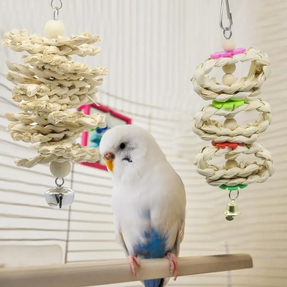 Bird Parrot Toys Wooden Swing Chewing Hanging Bell Bird Cage for Parakeets Cockatiels Conures Finches