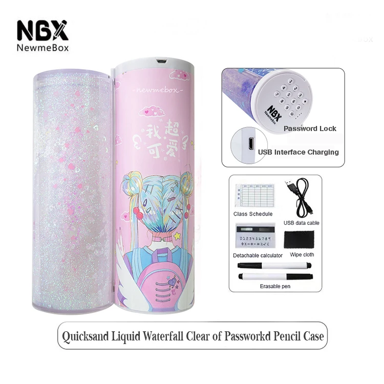 quicksand Girl Newmebox пароль Карандаш чехол мультфильм шаблон ручка держатель большой Ёмкость коробка канцелярских принадлежностей кодовый замок Офис школьная сумка для хранения - Цвет: quicksand Girl