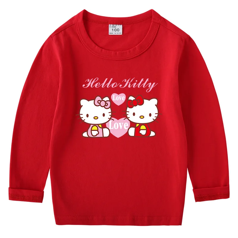 thumbnail image 1 of Hello Kitty camiseta de Color sólido para niños primavera otoño nueva camisa de cuello redondo para niños y niñas Camisa de manga larga de algodón para bebés, 1 of 5