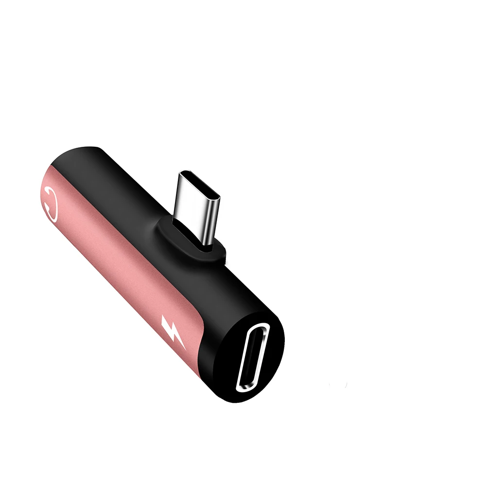 2 в 1 Тип C до 3,5 мм разъем для зарядки наушников конвертер usb type-C аудио адаптер для Xiaomi 6 huawei mate 20 type C Телефон - Цвет: Rose Red