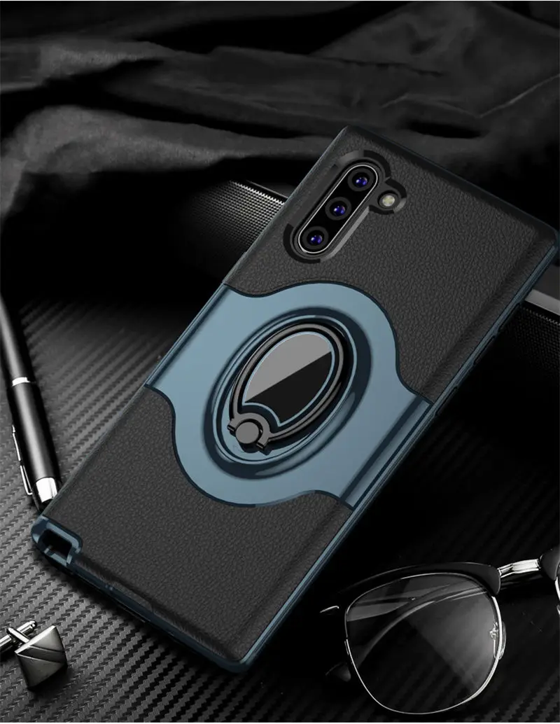 Чехлы с кольцом для samsung Note 10+ 5G Note10 S10E S10 S9 S8 Plus S7 Edge TPU+ PC Armor Case для samsung Note 8 Note9 Fundas - Цвет: Case-Navy Blue