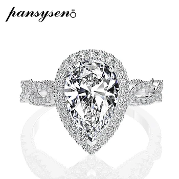 

PANSYSEN 100% Pure 925 Sterling Silver 7x11MM Pear Shape Created Moissanite Gemstone Wedding Finger Ring for Women Fine Jewelry