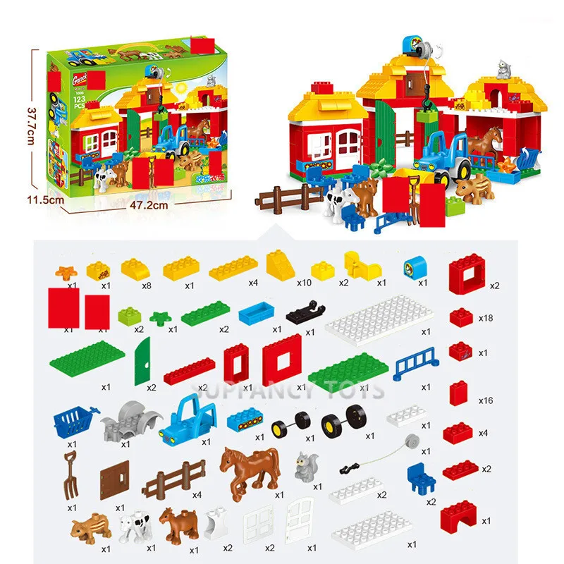 Цена Веселая ферма, большие частицы, строительные блоки, наборы, зоопарк, животные, автомобиль, город, сделай сам, Lepinblocks, игрушки для детей, LegoINGs ...