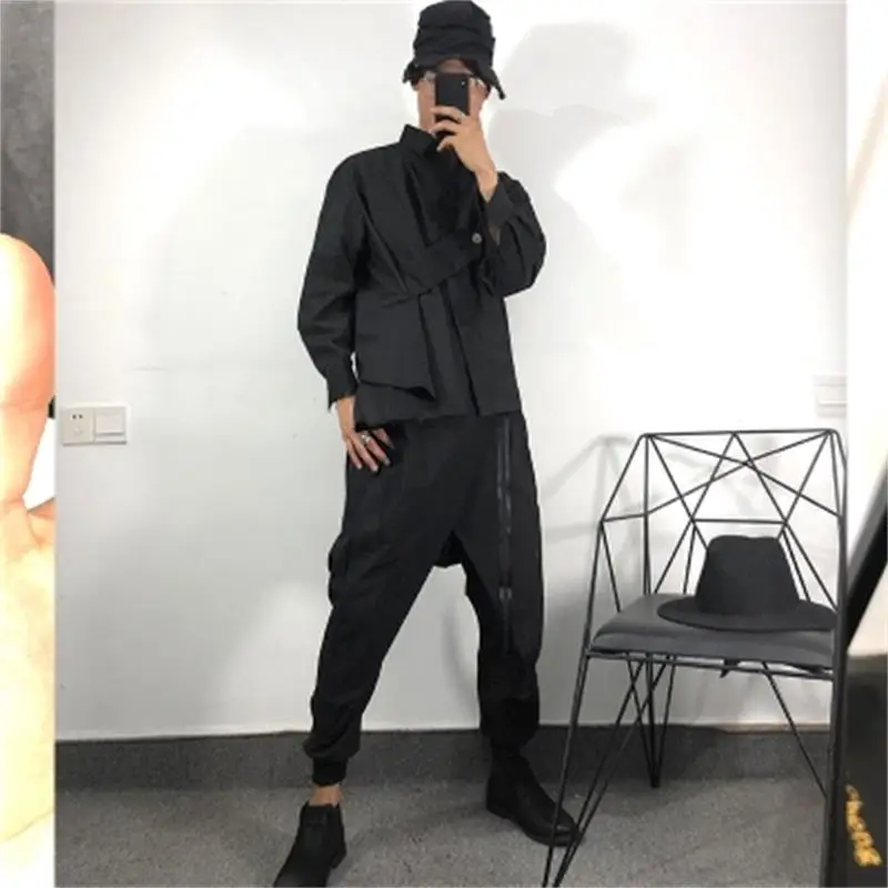 Men's Long-Sleeve Shirt Spring And Autumn New Asymmetric Personality Niche Design Gothic Leisure Loose Large Size Shirt