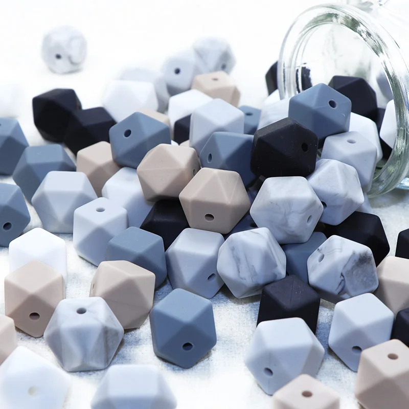 Joepada 10 pieces 14mm Hexagon Silicone Beads Teething Baby Teether Baby DIY Toy Baby shower Gift Necklace Pacifier Chain