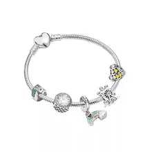 Подлинная 925 пробы Серебряная сковорода браслет сердце любовь застежка змея цепь браслет подходит для женщин бисера Шарм Diy ювелирные изделия