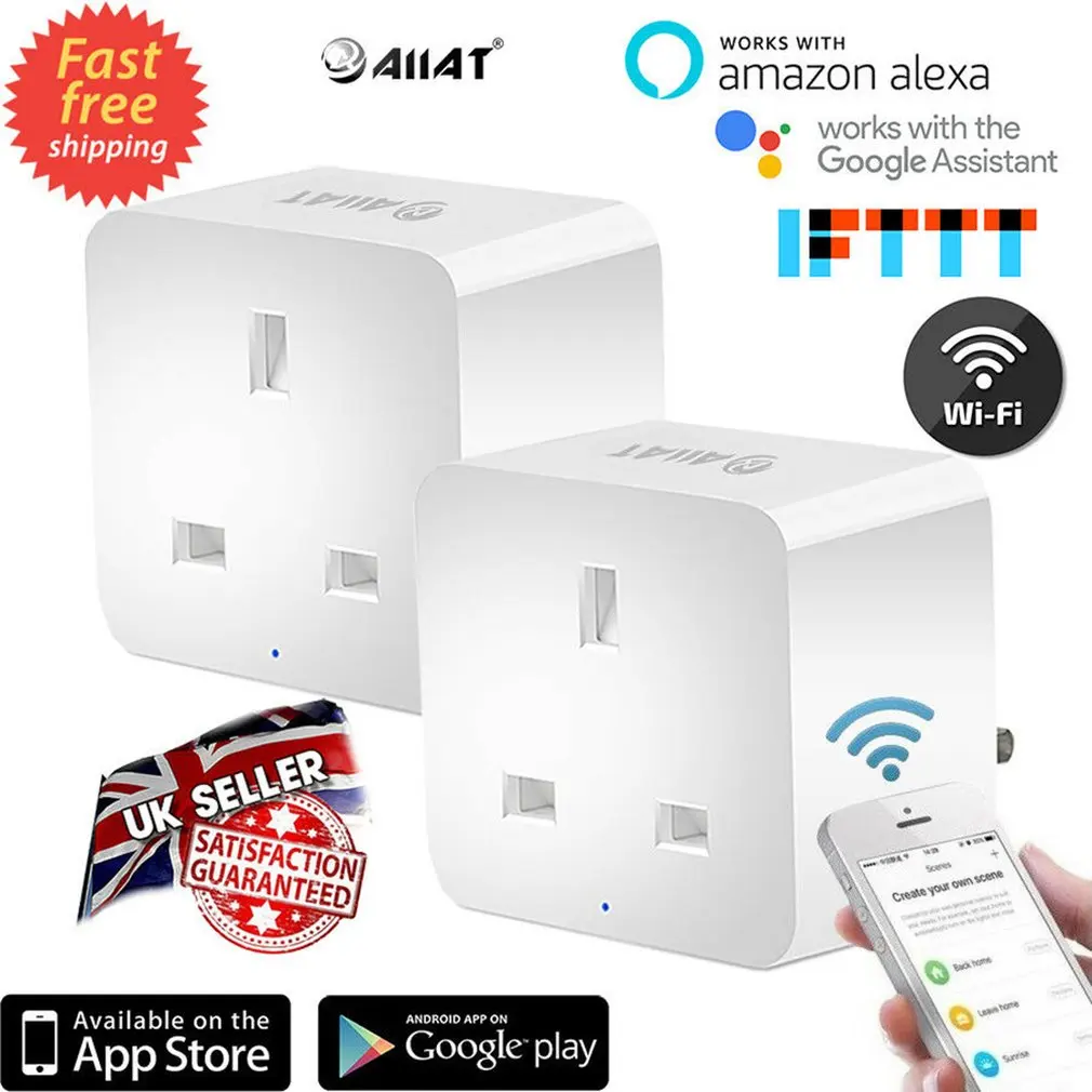 Wi-Fi Smart Plug Британский магазин беспроводной разъем управления 16A Мощность мониторинг энергии таймер переключатель Голосовое управление работает для Alexa Google