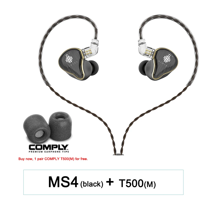 HIDIZS Гибридный Драйвер(3 Knowles BA+ 1 DD) MS4 Hi-Fi наушники-вкладыши IEM с 2 Pin 0,78 мм съемный кабель - Цвет: black with T-500