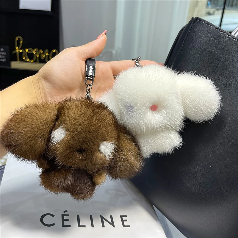 6cm/8cm/11cm Real Mink Fur Rabbit Bunny Keychain Bag Charm Car