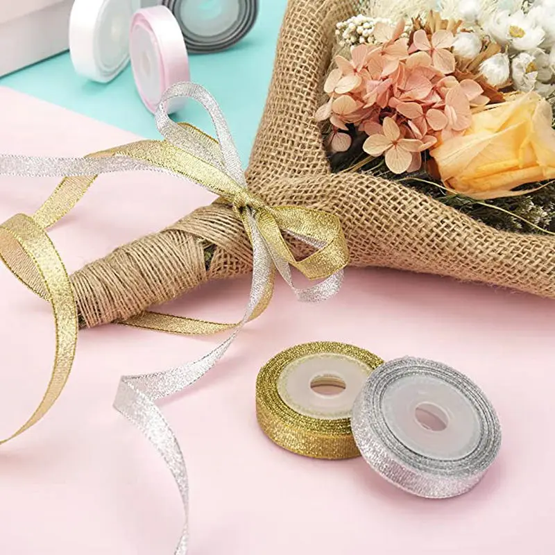 10 Yards Metallic Glitter Ribbon Double Face Satin Ribbons for Gift Wrapping Birthday Holiday Graduation Party Craft Decoration