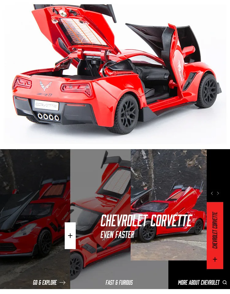 Новые продукты 1:32 Corvette спортивный автомобиль сплав модель, моделирование металлический звук и свет игрушка с инерционным механизмом модель автомобиля