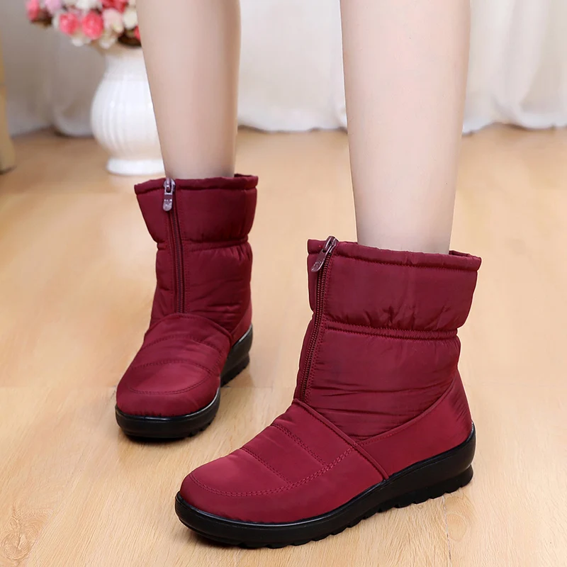 Женские зимние ботинки; утепленные флисовые теплые Нескользящие Водонепроницаемые зимние ботинки; BHD2 - Цвет: Красный