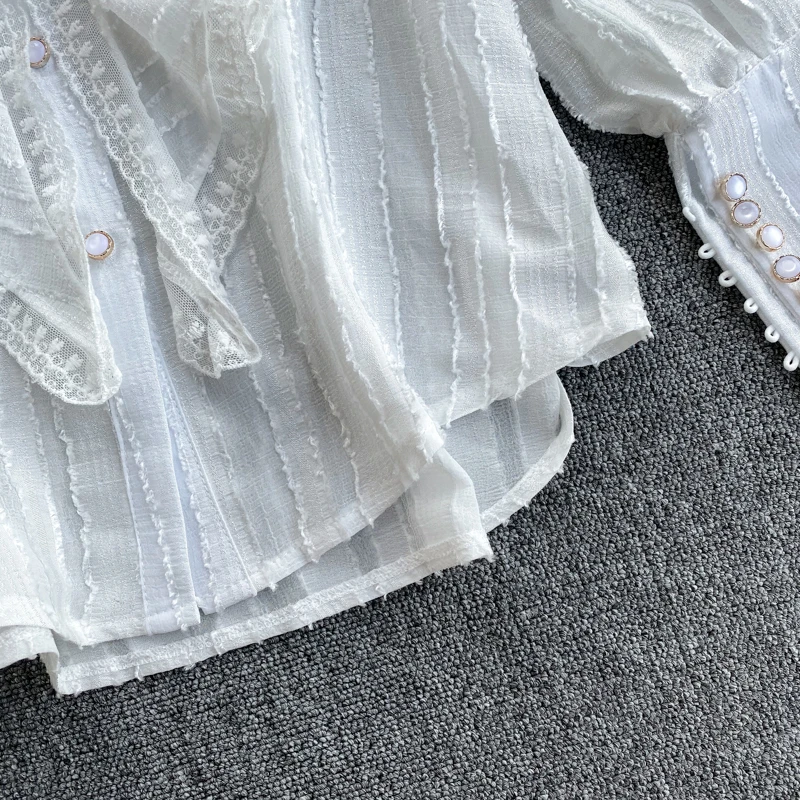 Neploe, Весенняя женская рубашка с оборками, пышная модная блуза с длинным рукавом, топы с бантом, отложной воротник, однобортная блуза 57179