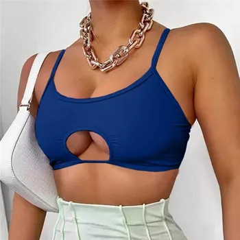 

Women Hollow Out Cropped Tops Solid Color Vest Spaghetti Straps Camisole Sexy Vest Camisole Crop Top Female