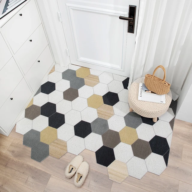 PVC Mat Carpet Living Room Indoor Outdoor Floor Entrance Mat Custom Silk  Loop DIY Cut Geometric Pattern Foot Door Mat Carpet