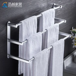Hand Towel Rack Hanger Wall Punch-Free 40-60cm Shower Bar Aluminum Holder Organizer Storage Shelves Silver Bathroom Accessories