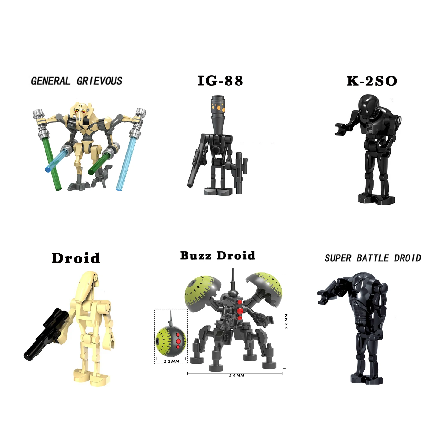 R2-D2 Building Blocks C-3PO General Grievous R4-P17 K-2SO IG88 Battle Buzz Droid Star Bricks Action Figures Wars Christmas Toys