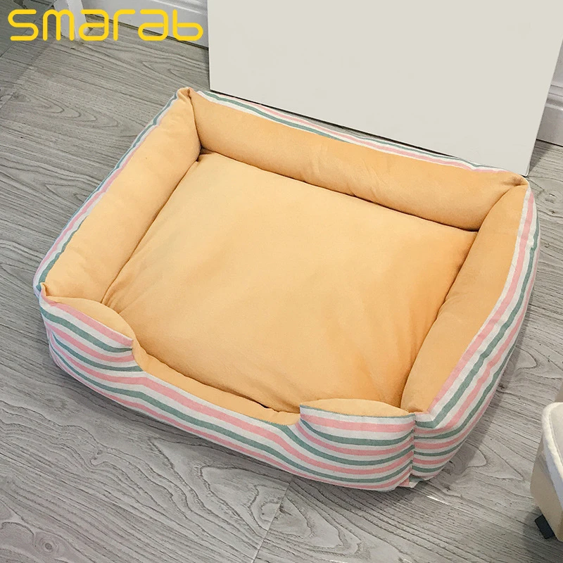 Pink green stripes Собачья Лежанка питомник Флисовая теплая кровать для кошки диван Дом моющаяся кровать спальная корзина подушка для маленьких для средних и больших собак принадлежности - Цвет: Pink green stripes