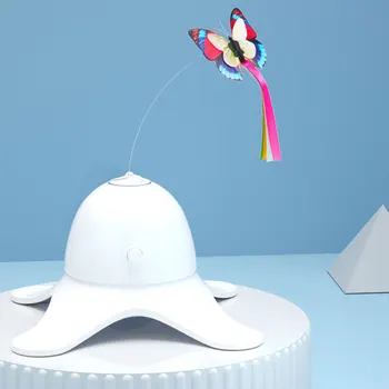 

360 Rotating Retractable Pet Cat Toys Kitten Play Toy Electric Rotating Butterfly Steel Wire Cat Teaser For Pet Kitten Toys