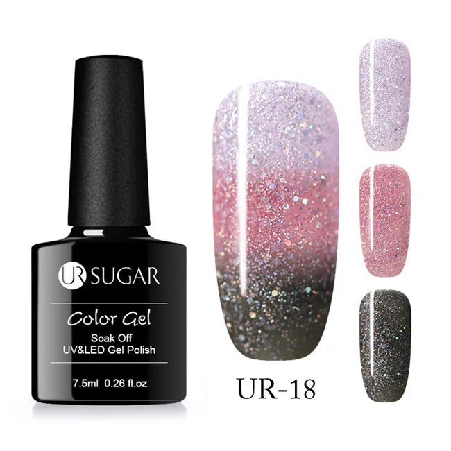 45024-18 UR SUGAR термальный Радужный Гель-лак для ногтей мерцающий голографический Гель-лак Температура Изменение цвета Замачивание от УФ светодиодный гель для ногтей - Color: 45024-18
