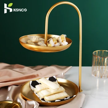 

Konco 2-Layer Metal Storage Tray Fruit Dessert Plate Jewelry Earrings Display Plate Cosmetics Storage Tray Decoration Organizer
