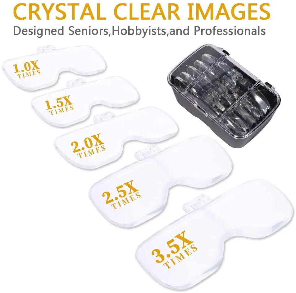 Description Picture 6 of itemHeadband Magnifying Glass, USB Charging Head Magnifier with LED Light Jewelry Craft Watch Hobby 5 Lenses 1.0X 1.5X 2.0X 2.5X 3.5