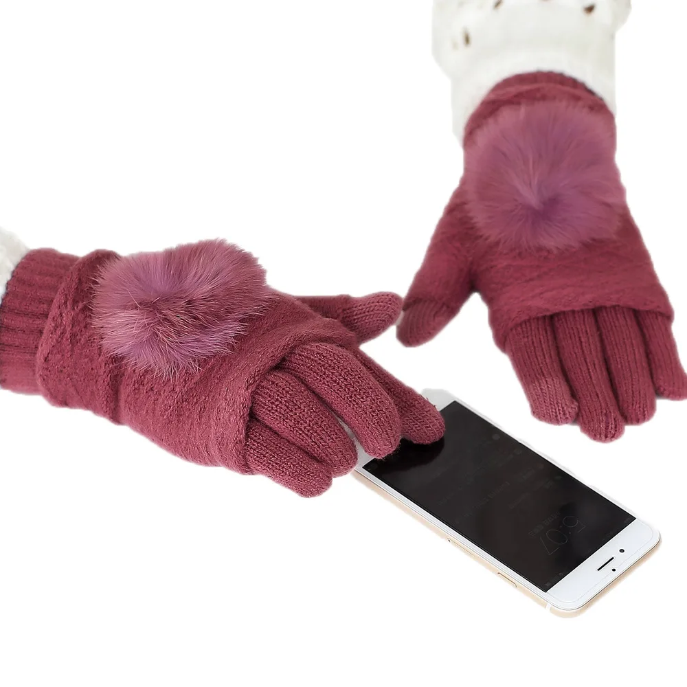 Sparsil женские Шаровые перчатки с кроличьим мехом, перчатки с сенсорным экраном, зимние перчатки с полными пальцами, 2 предмета, кашемировые