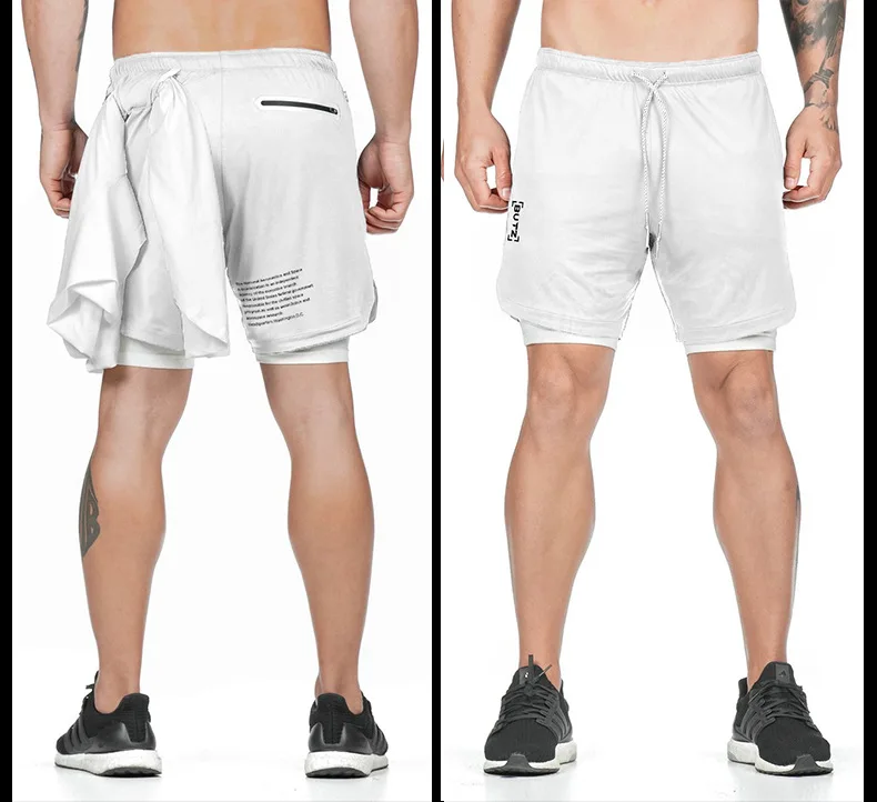 

Men 2 in 1 Running Shorts Jogging Gym Fitness Training Quick Dry Beach Short Pants Male Summer Sports Clothing Workout Bottoms