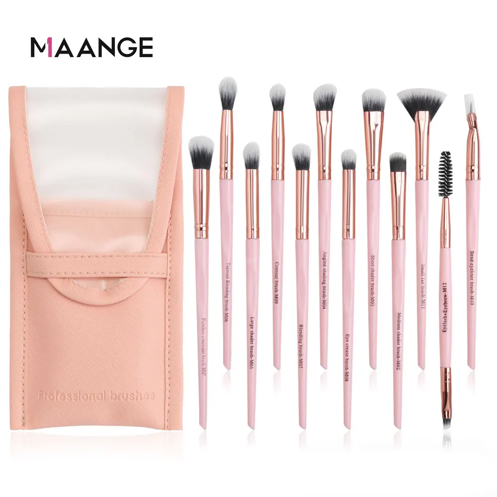 12pcs with bag-E Кисти для макияжа 12 шт./лот набор кистей с чехол для теней для век Смешивание Подводка для глаз ресницы кисти для макияжа бровей профессиональный инструмент кистей - Handle Color: 12pcs with bag-E