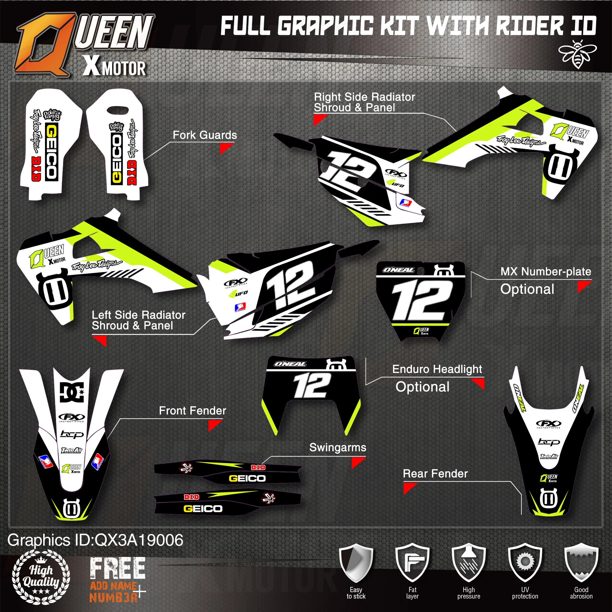 Оригинальные графические наклейки Queen X Engine Набор наклеек 3 м для Husqvarna наклейка 2019
