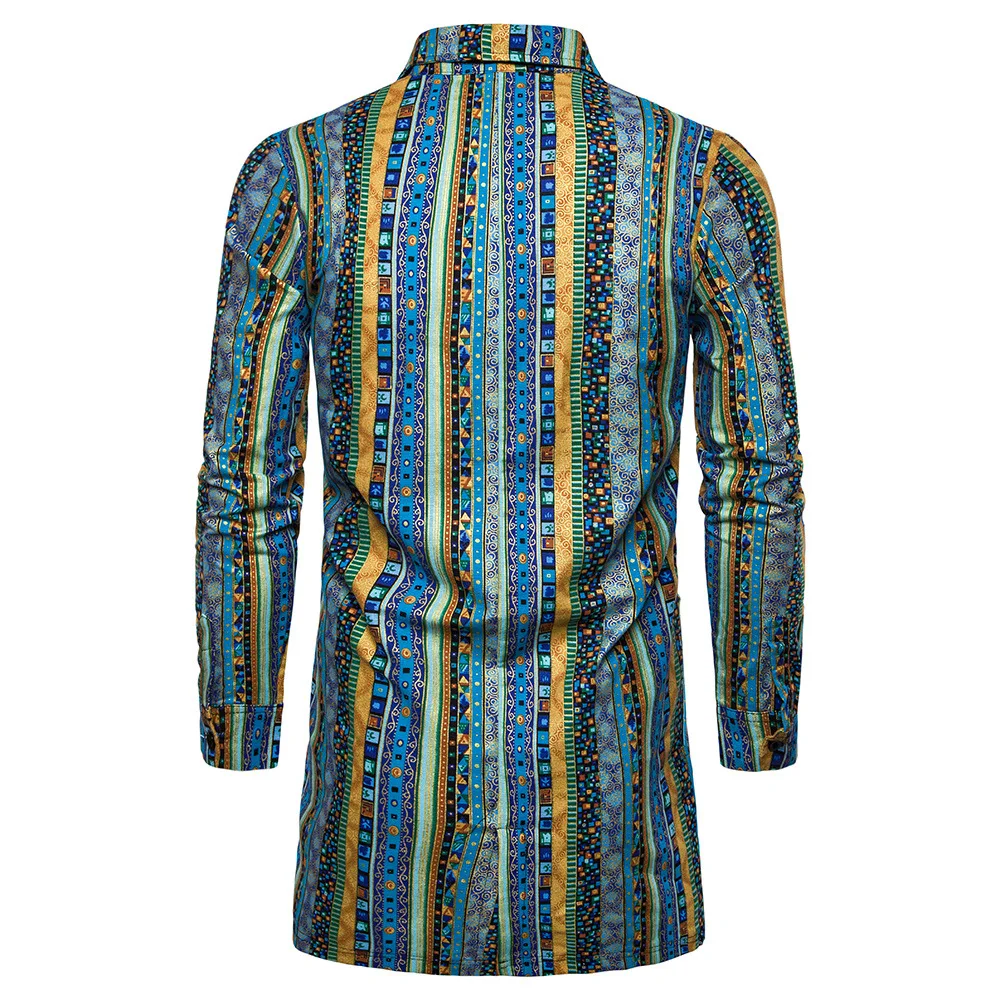 

Eaby New Style Men Cotton Linen Casual Fold-down Collar Shirt Africa-Style Mid-length Lining