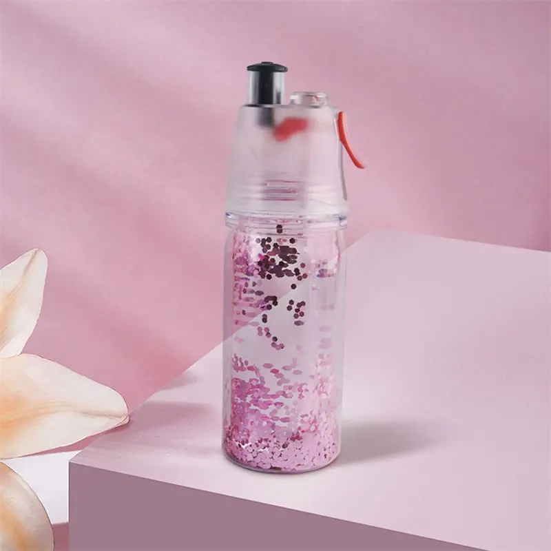 Pink OBR двойной распылитель для стен Infuser бутылка с водой Спортивная бутылка для коктейля блесток кемпинга Герметичная Бутылка для напитков Тритан BPA бесплатно - Color: Pink