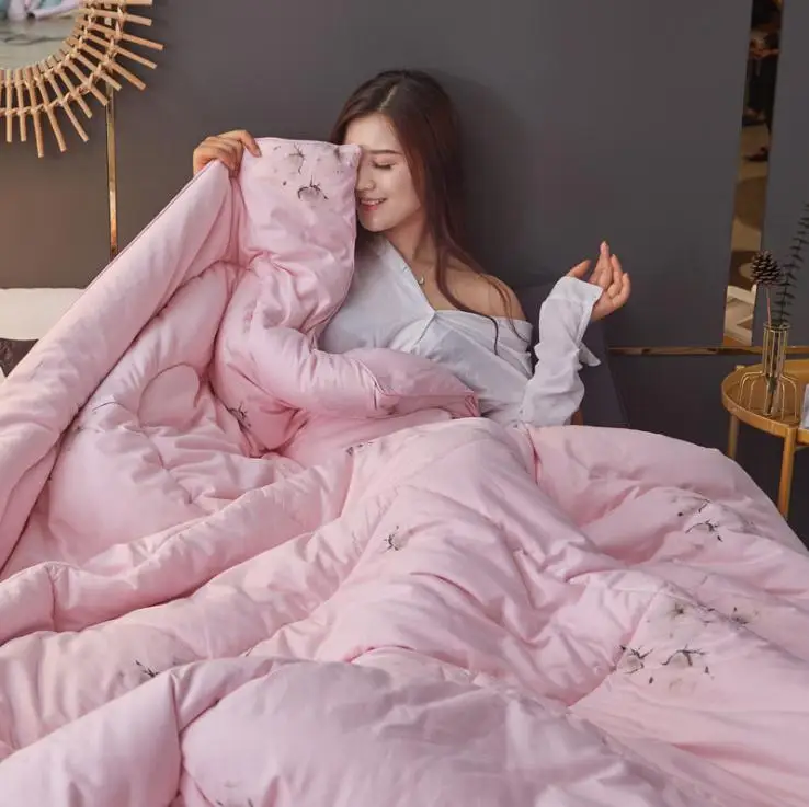 Pink Высокое качество Зима хлопок одеяло утолщение теплое ядро одеяло весна осень одеяла Роскошные Одеяло Король Королева Твин Полный размер - Цвет: Pink
