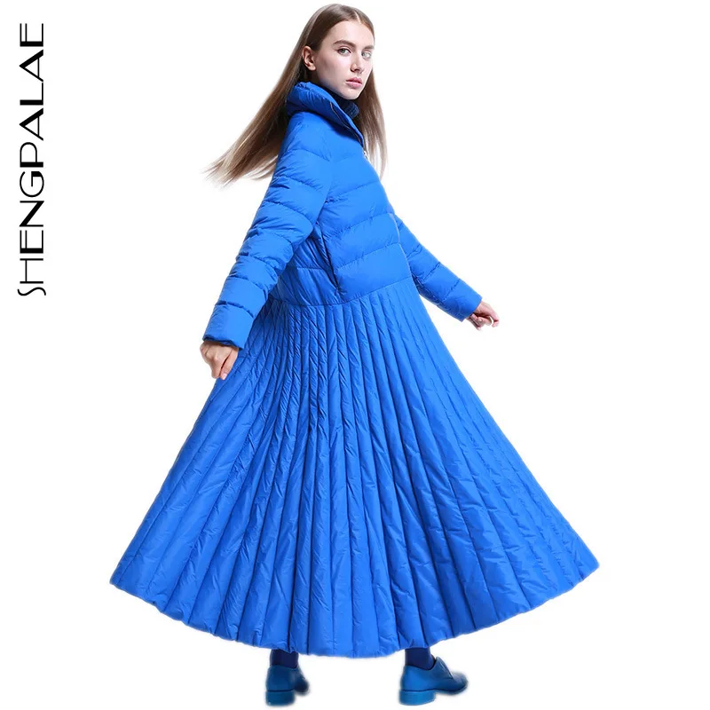 SHENGPALAE XS-7XL большие размеры Синяя водолазка длинные женские парки XLong Sleeve