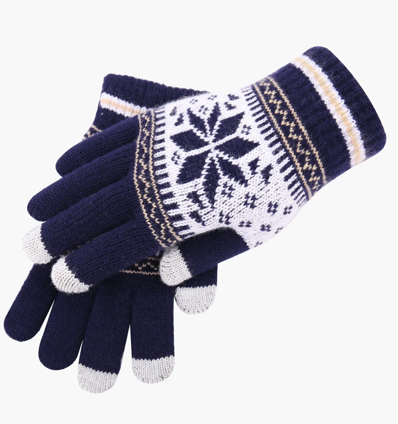 Зимние перчатки для женщин и мужчин с сенсорным экраном, эластичные вязаные гетры, шерстяные перчатки с имитацией, Полные Пальцы, вязаные перчатки для w - Цвет: Синий
