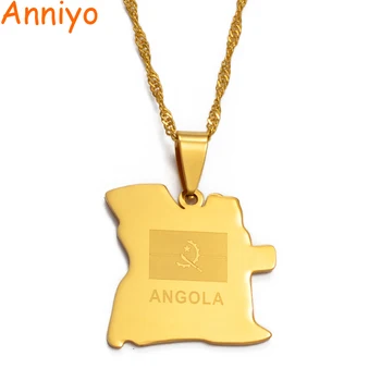 

Anniyo Angola Map Necklace Gold Color African Pendant With Thin Chain Jewelry Angolan Country Maps #009121