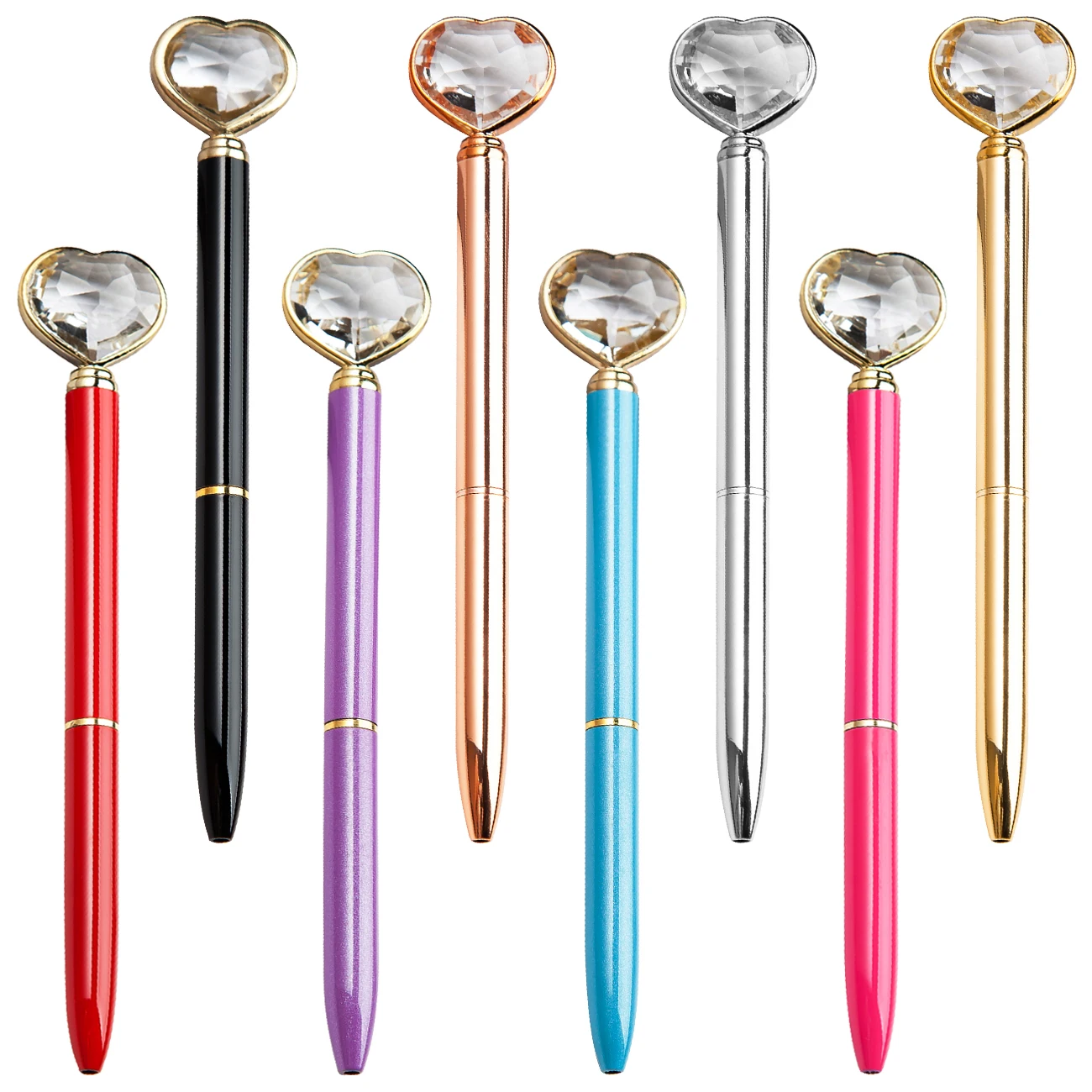 

100Pcs/lot Heart Shape diamond ball pen Customize Metal Ballpoint pens Promotional metal ball pen Stationery Pens