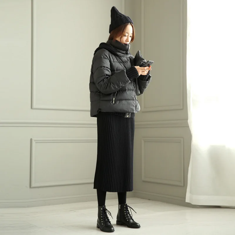 

2018 Winter Korean-style SZ Joint Wool Sleeve mao zhi mao Bread Cotton Coat Mock Two-Piece Cap Removable Shoulder Women Coat