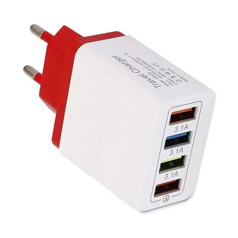 Зарядное устройство USB 4 в 1 usb-хаб QC 3,0, настенное зарядное устройство, цветное, умное, быстрое зарядное устройство, для путешествий, универсальное зарядное устройство для телефона, штепсельная вилка европейского и американского стандарта - Цвет: Red EU plug