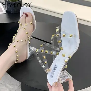 

2020 Summer Double Buckle Retro Women Sandals PVC High Heels Shoes Fashion Woman Rome Sandals Transparent Heels Jelly Shoes