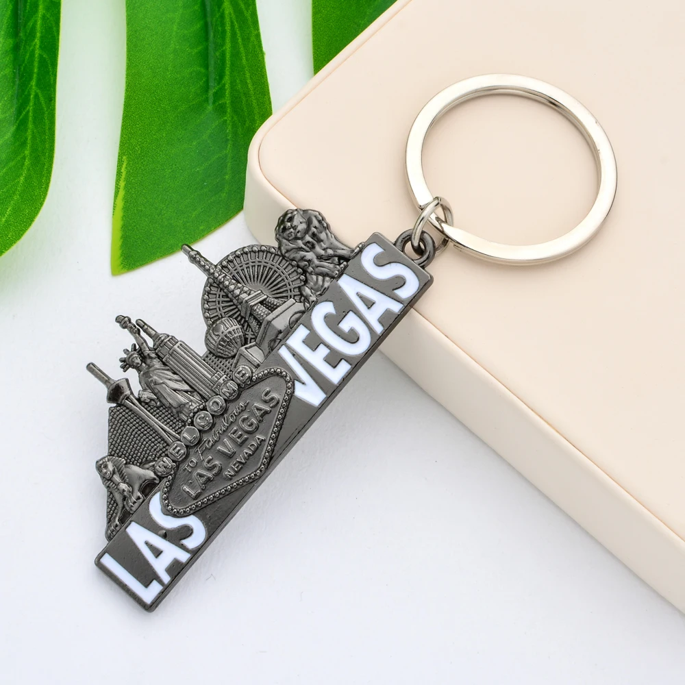 Vicney Las Vegas, брелок для ключей, черный пистолет, цветной, покрытый, брелок для мужчин, цинковый сплав, в стиле панк, брелок, США, для путешествий, сувенир для друга