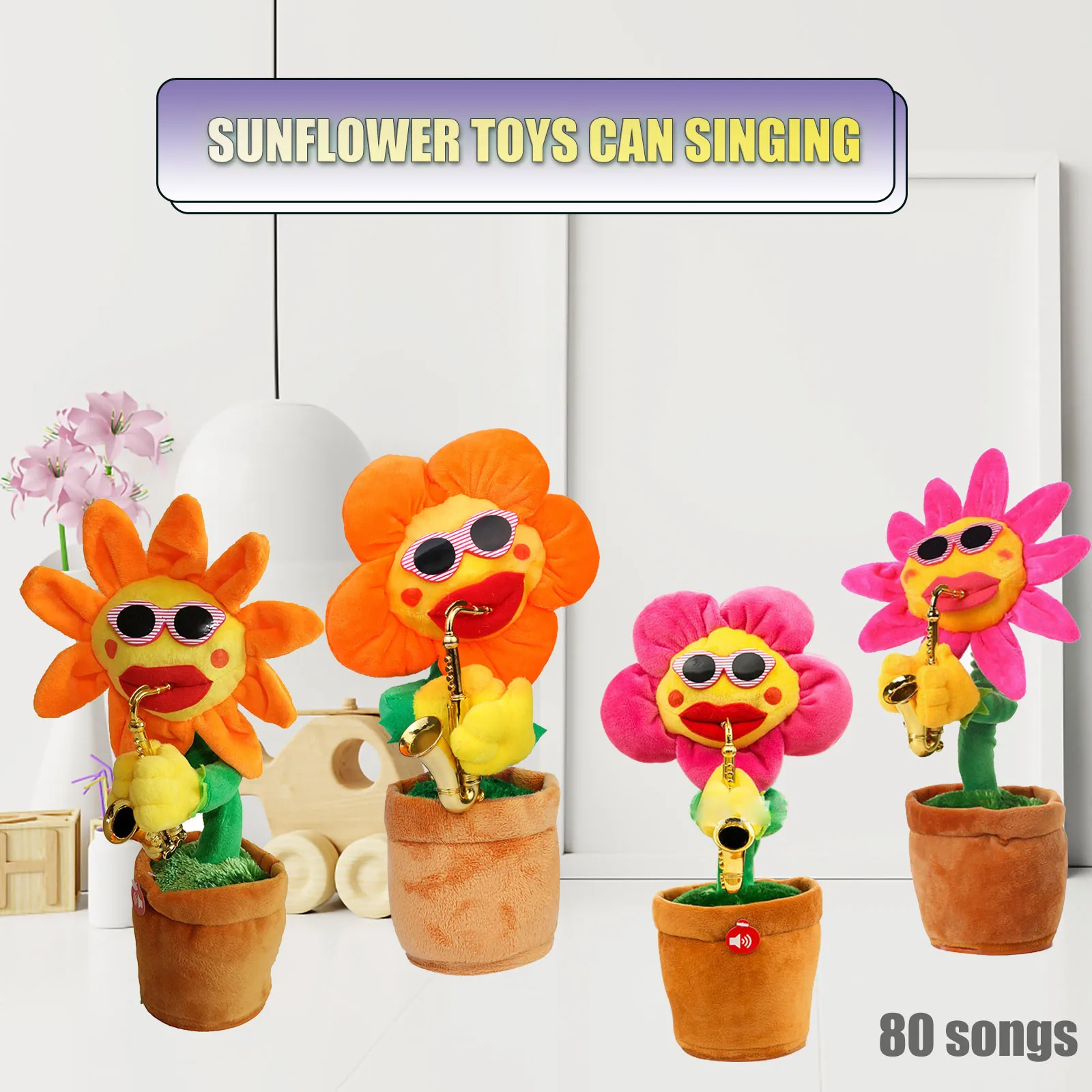 Saxofón de 80 canciones para bailar y cantar, girasol encantador, Juguetes Divertidos de felpa suaves, juguetes eléctricos, juguete de la fiesta de los niños