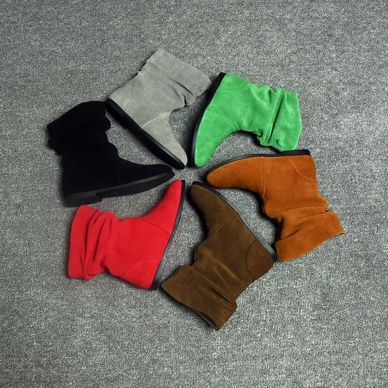 

Ankle Boots Women Shoes Flat Boots Flock Genuine Leather Soft Fashion Shoes Black Green Red Winter Autumn Ladies 2019 New Boots