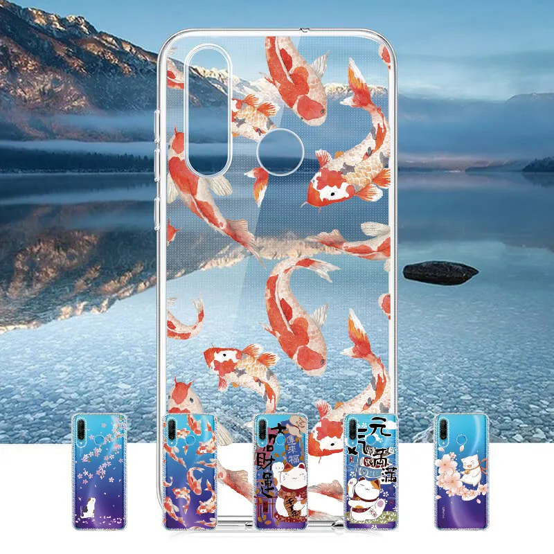 Koi Fish Cherry Blossom Lucky Cat для huawei Honor mate 10 20 Nova P20 P30 P40 P умный мягкий кристально тонкий