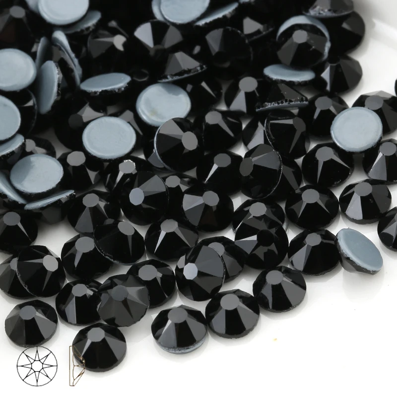 8 big 8 small cutting surface Hot Fix Crystal Rhinestones Glass Hotfix Strass Stone Crystals AB Iron on Clothes - Color: black