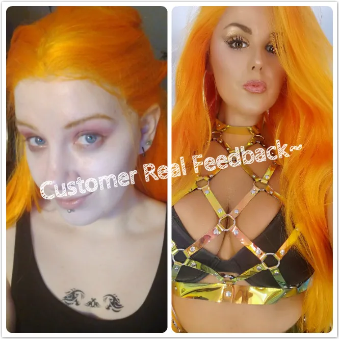 BeautyTown HandTied White Orange Red 1B Heat Resistant Straight Cosplay Celebrity Girl Wedding Party Synthetic Lace Front Wig